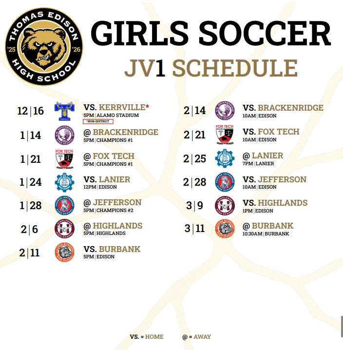 Girls Soccer JV1 Schedule