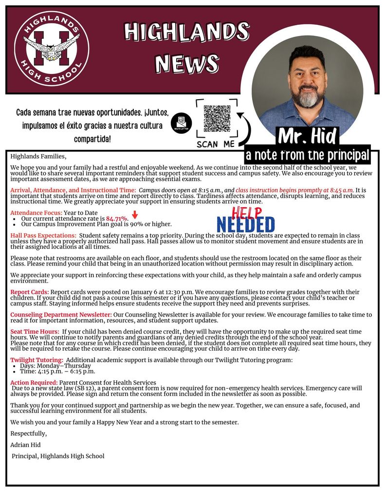 Weekly Newsletter Highlands High School