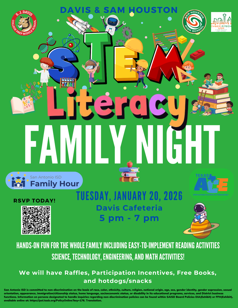 Join us for our Academic Night on January 20th at 5 pm in the Davis Cafeteria. We will have fun STEM activities, reading activities, raffles and much more. Come out to enjoy the evening with hot dogs and snacks.
