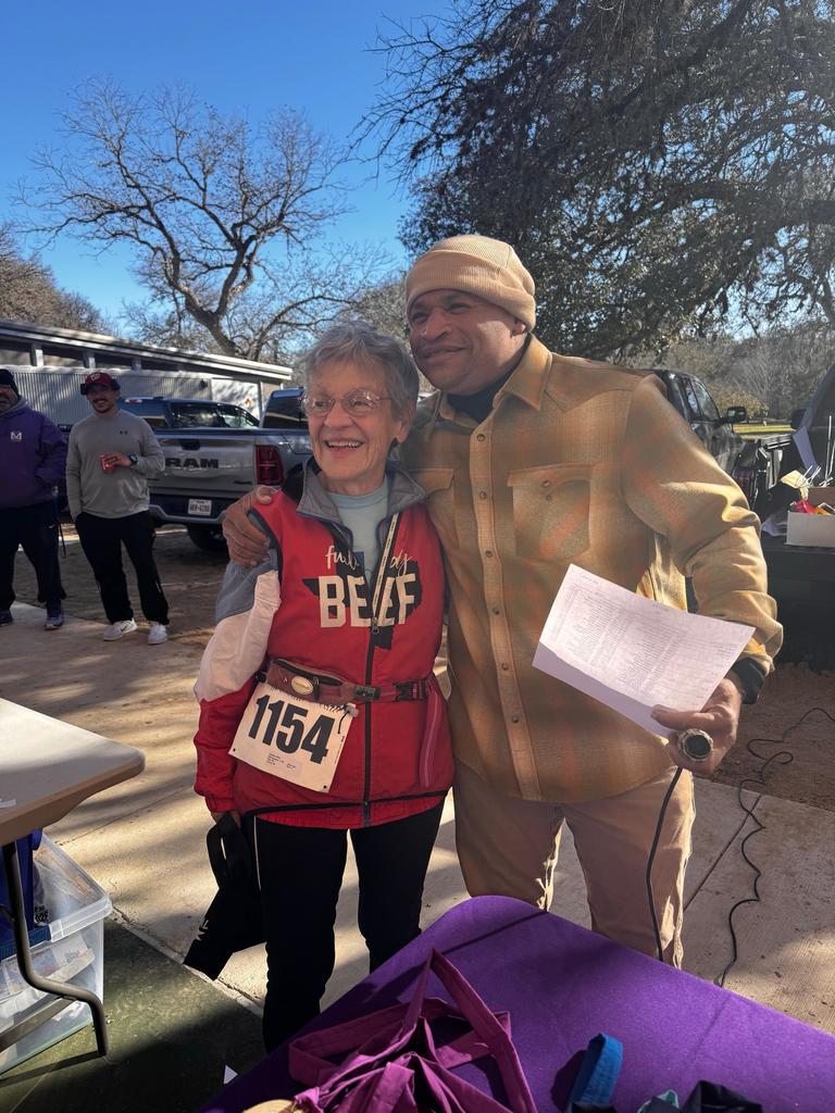 YMLA's MLK 5K  - senior female winner with Mr. Brown