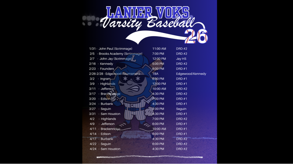 Lanier VOKS Varsity Baseball Schedule 2026