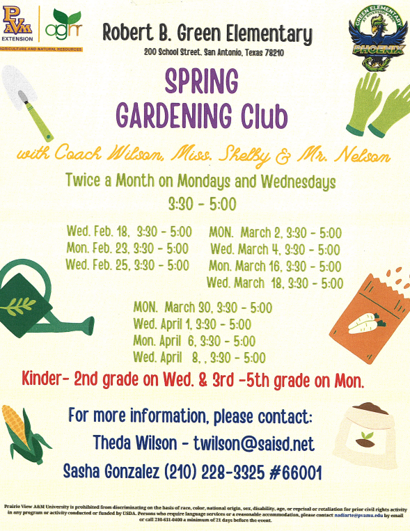 Gardening Club Schedule