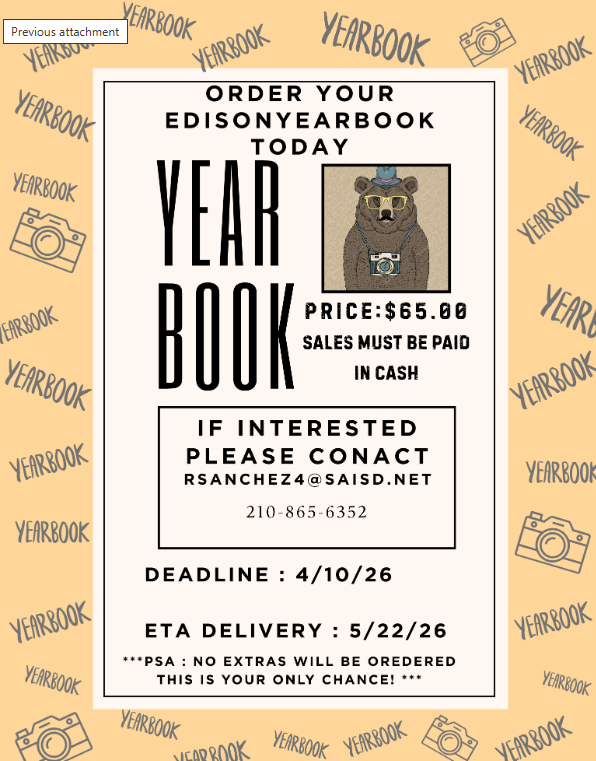 Calling all BEARS!  Order your Edison Year Book TODAY!    Ordenen su Libro Escolar de este año!