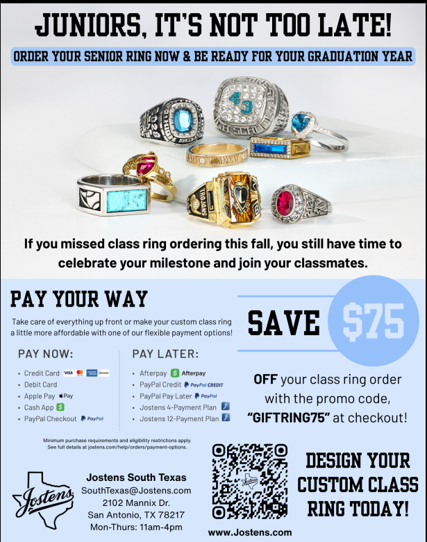 Class of 2027: Don't wait! Order your class ring now.