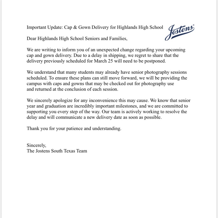 cap and gown pickup delayed 