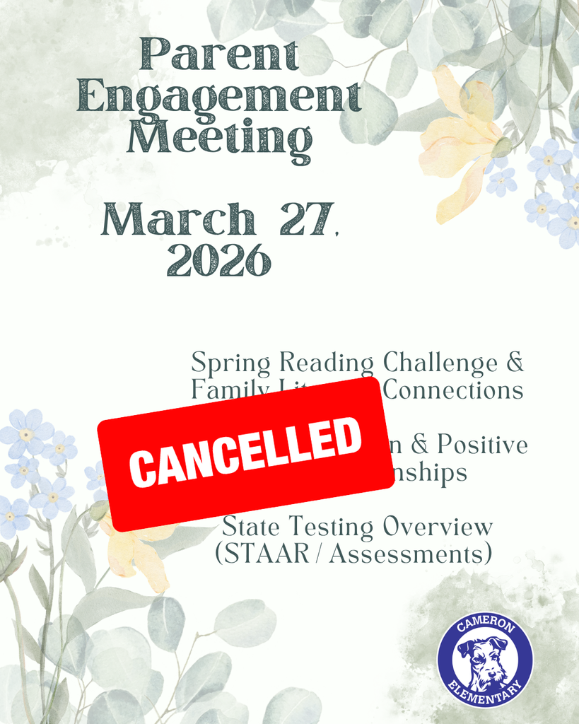 Parent Engagement Meeting on March 27th has been cancelled.