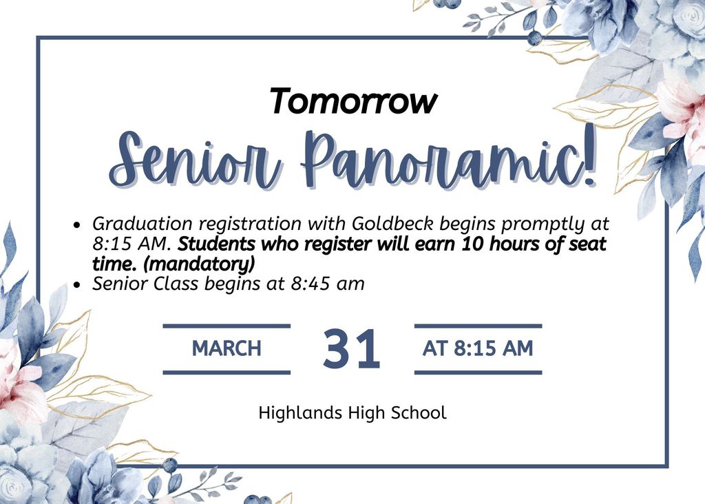 Senior Panoramic Flyer Tomorrow March 31 @ 8:15 am 