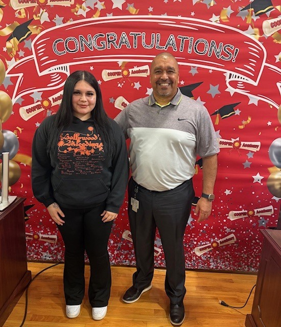 Principal Becerra and Lacey Aguilar.