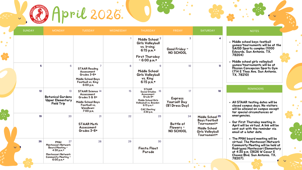 Steele Family Calendar: April 2026 (English)