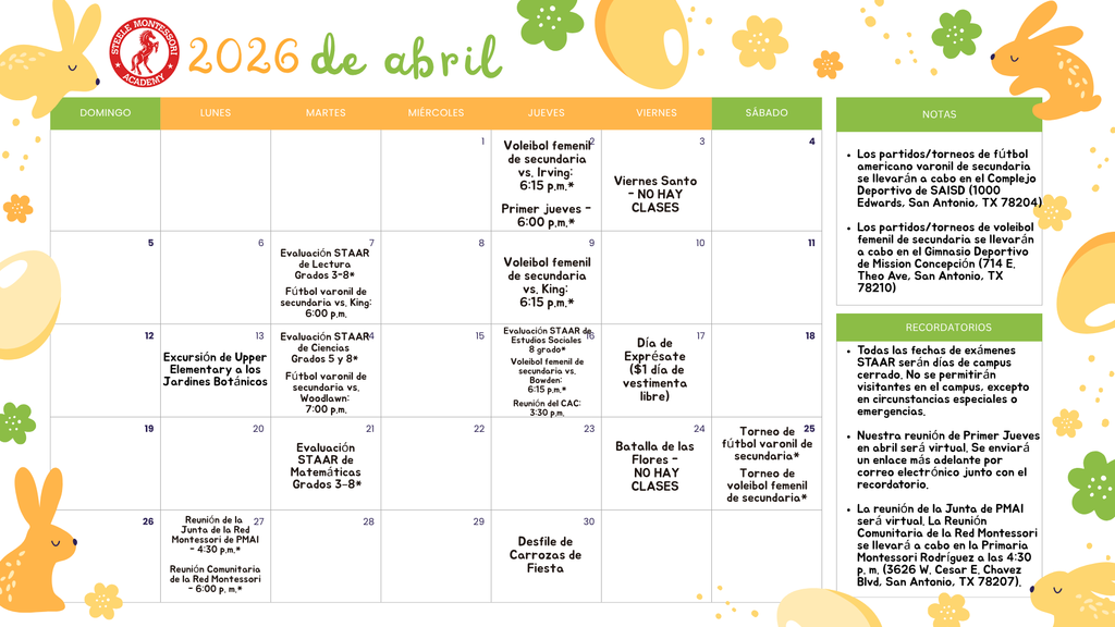 Steele Family Calendar: April 2026 (Spanish)