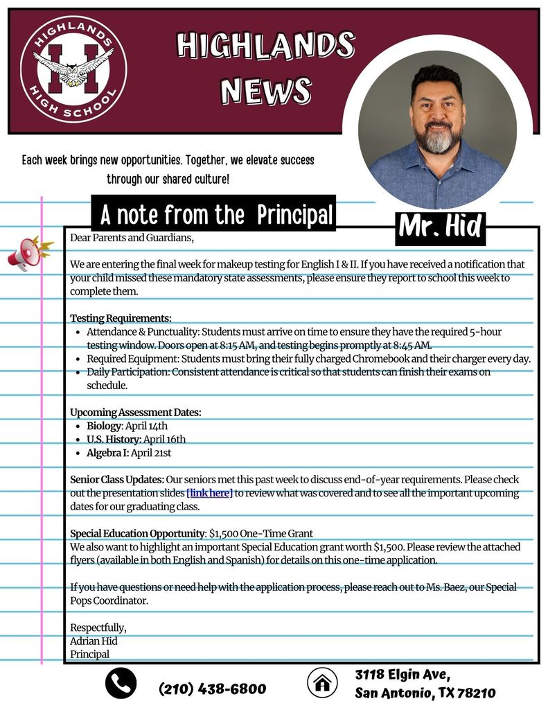 Weekly Newsletter Highlands High School