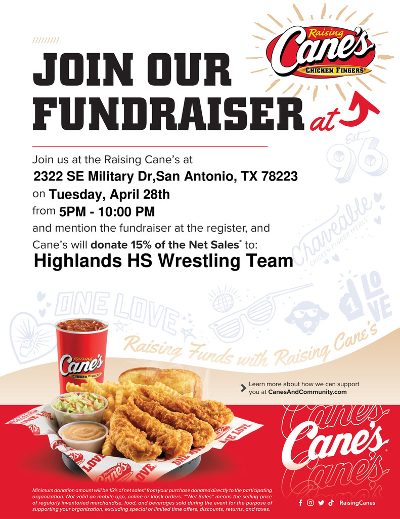 raising canes Highlands Wrestling Fundraiser
