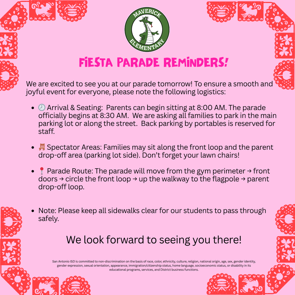 Fiesta Parade Reminder English