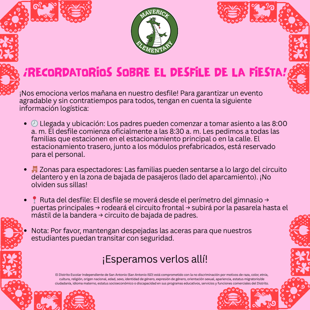 Fiesta Parade Reminders Spanish