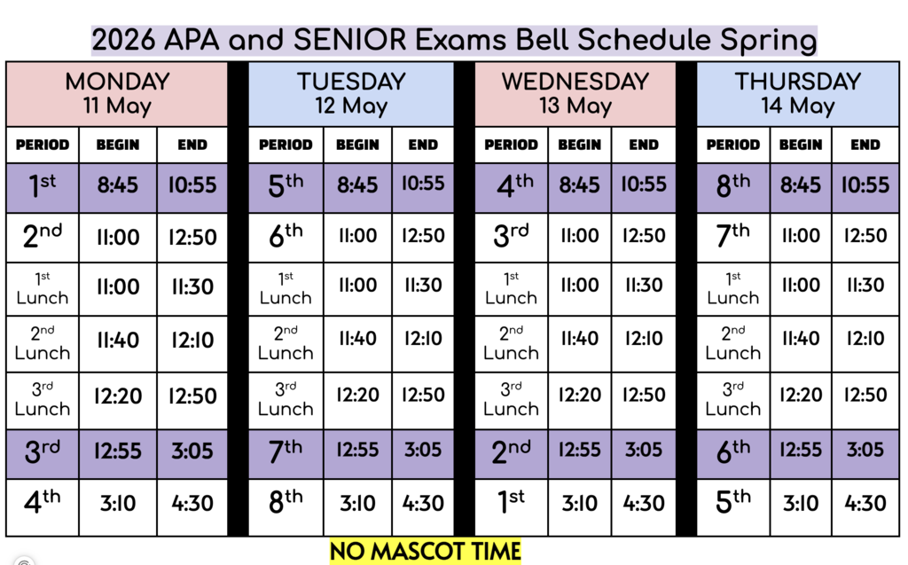 2026 Senior and APA Exam Schedule 