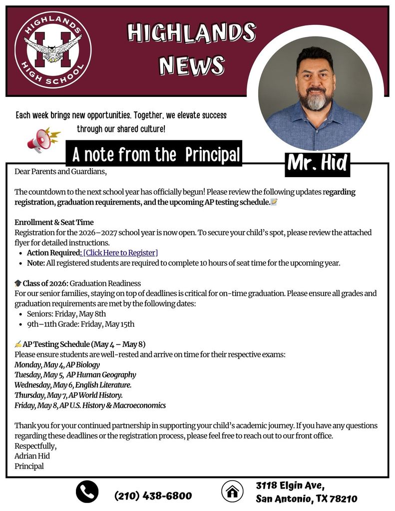 A note from Principal Hid 