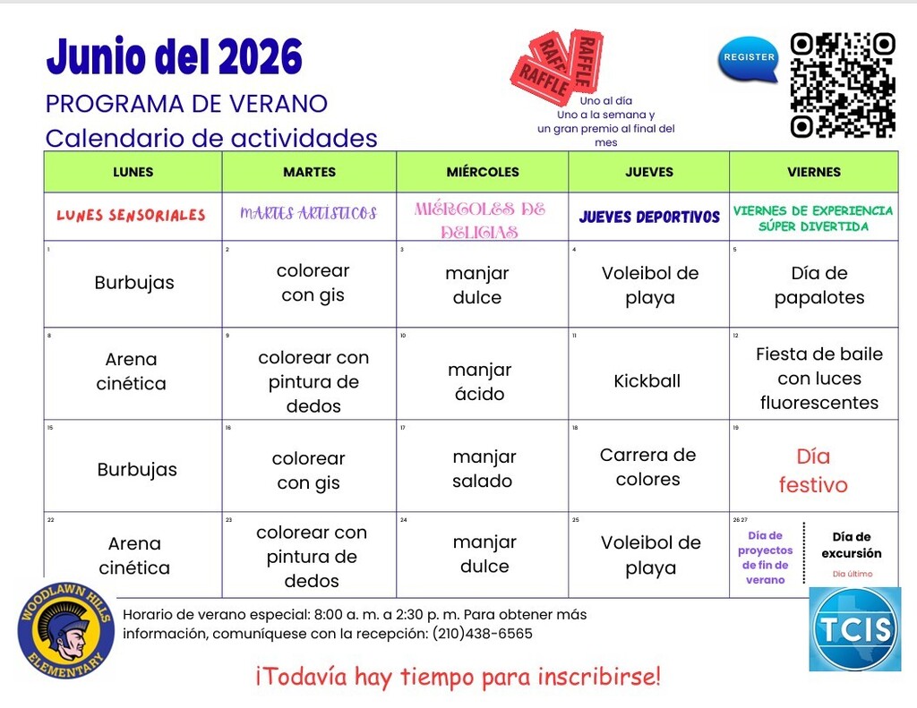 Summer Book Activity Schedule Spanish