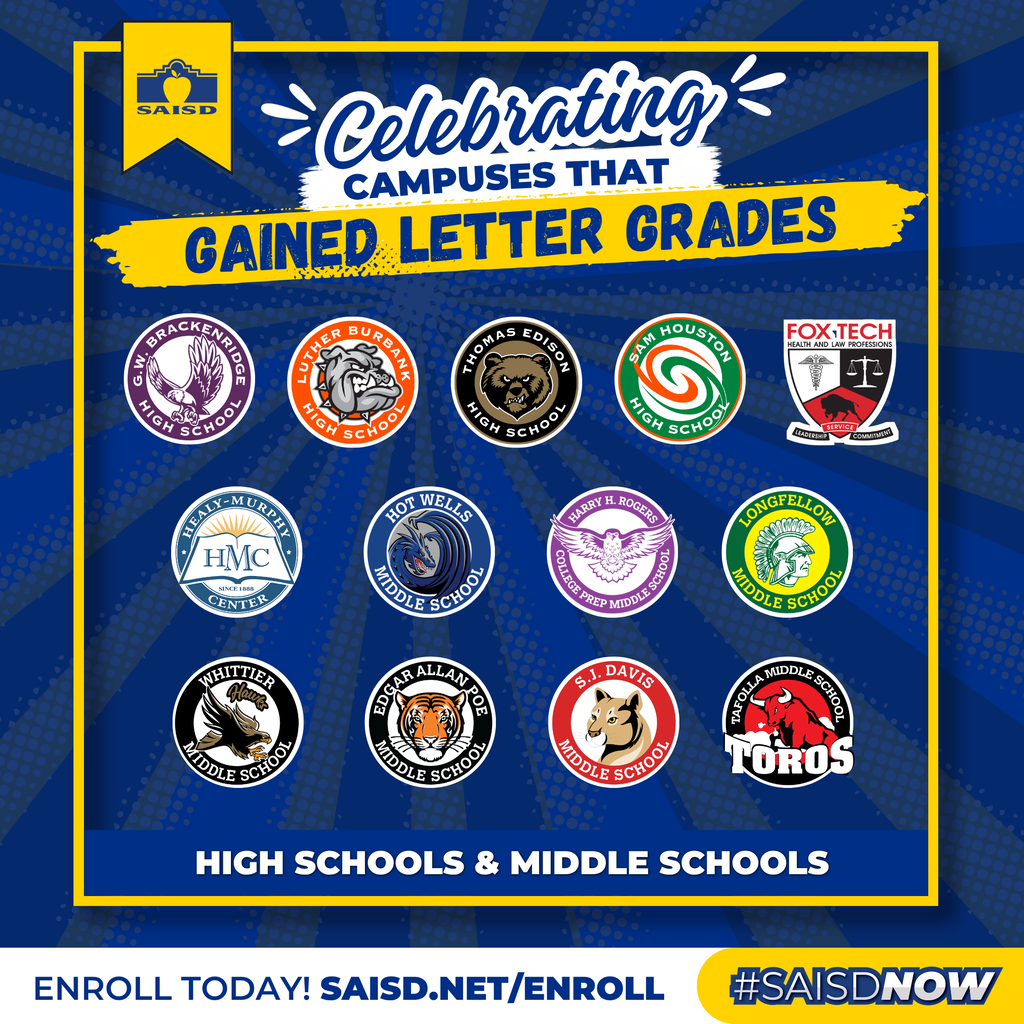 Celebrating SAISD high schools and middle schools that gained letter grades
