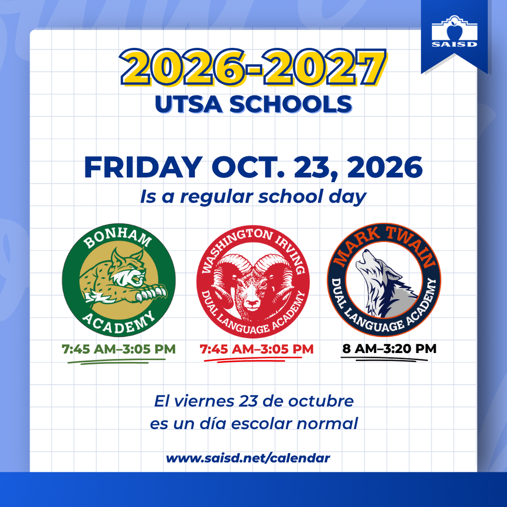 UTSA Schools Oct. 23 Regular School Day