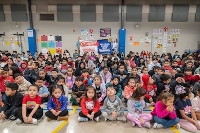 Wilson Elementary with Attendance Champion Banner
