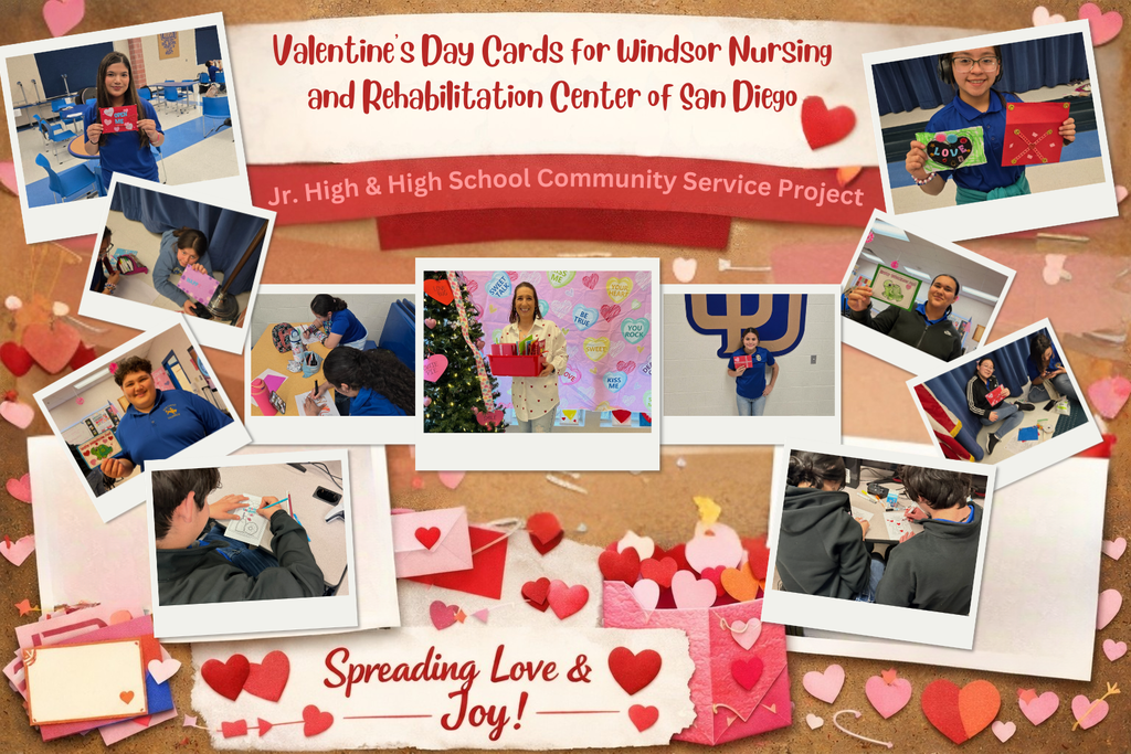 Last month in February, our ACE junior high and high school students created handmade Valentine’s Day cards for the residents at Windsor Nursing and Rehabilitation Center of San Diego 💙 