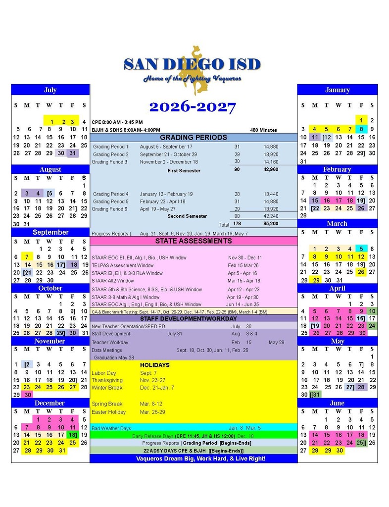 2026-2027 SDISD Calendar pdf