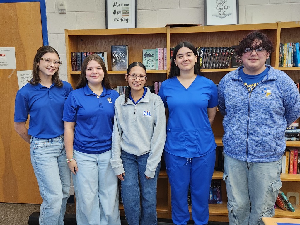 UIL Academic qualifying for Regionals: Madison Settles, Ariana Casas, Lizbeth Guerrero, Jiliana-Mae Perez, and Aiden Garcia.
