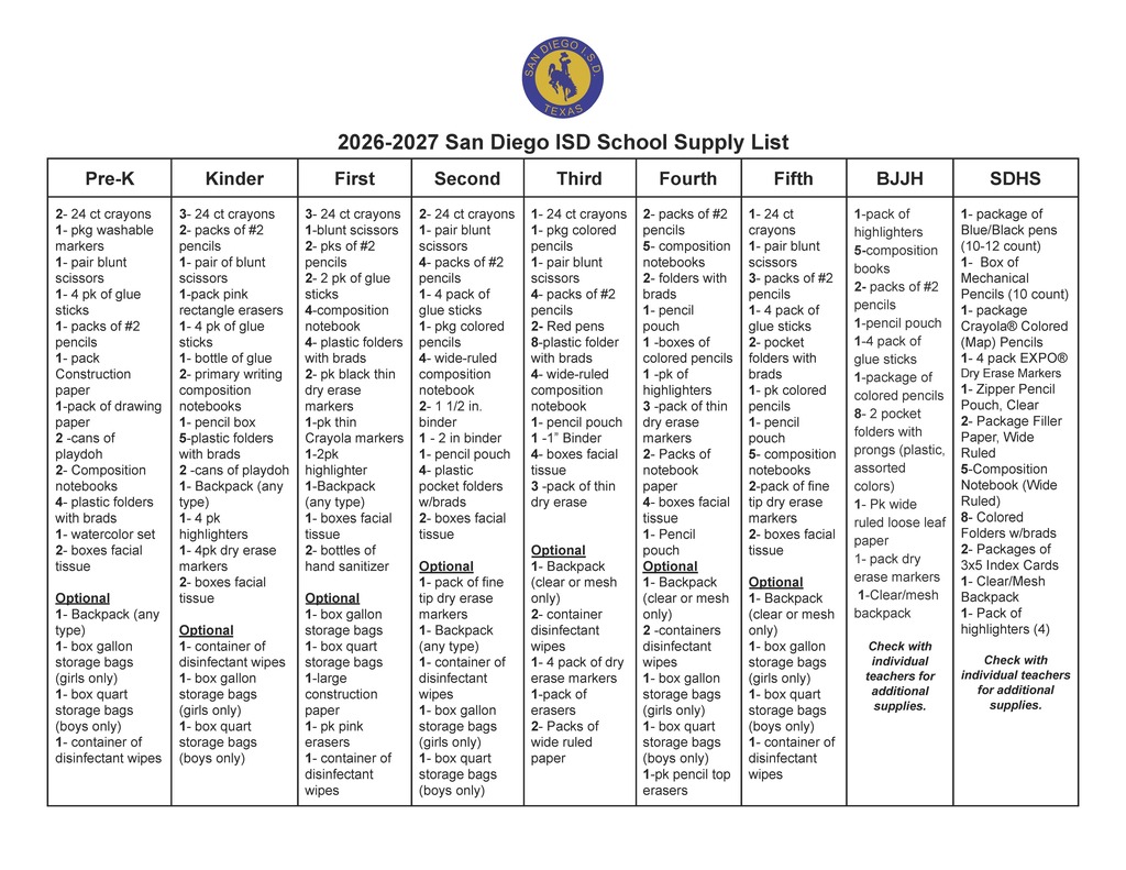 school supply list