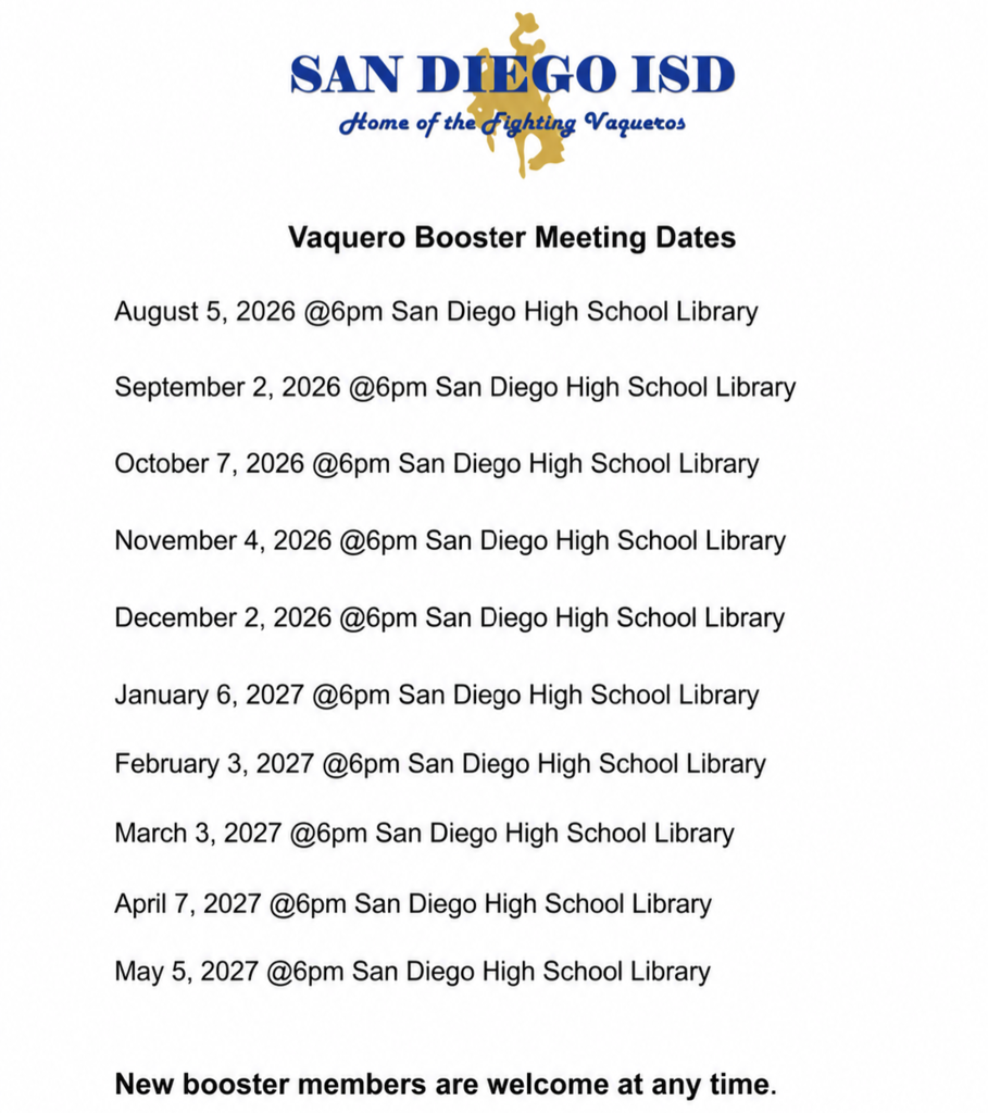 Vaquero Booster schedule 