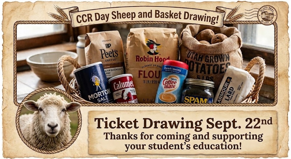 There is a sheep and a basket with food items in it showing what will be in a drawing.