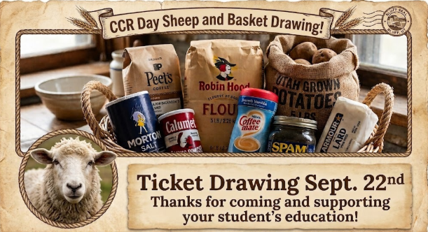 This is a picture of a sheet and a basket with groceries in it announcing a prize drawing