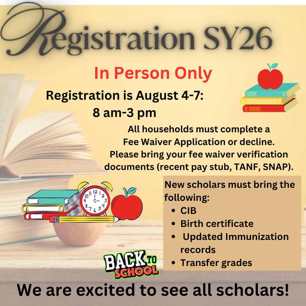 Registration is in person at WHS on August 4-7, from 8 am-3 pm. Please bring your recent pay stub, TANF, or SNAP documentation so you can apply for the Fee Waiver OR be prepared to decline. If a family declines, a bill will be generated and need to be paid in the coming weeks. New scholars need to bring CIB, Birth Certificate, Updated Immunization Records, and Transfer Grades (or sign a release so that we can request these for you).