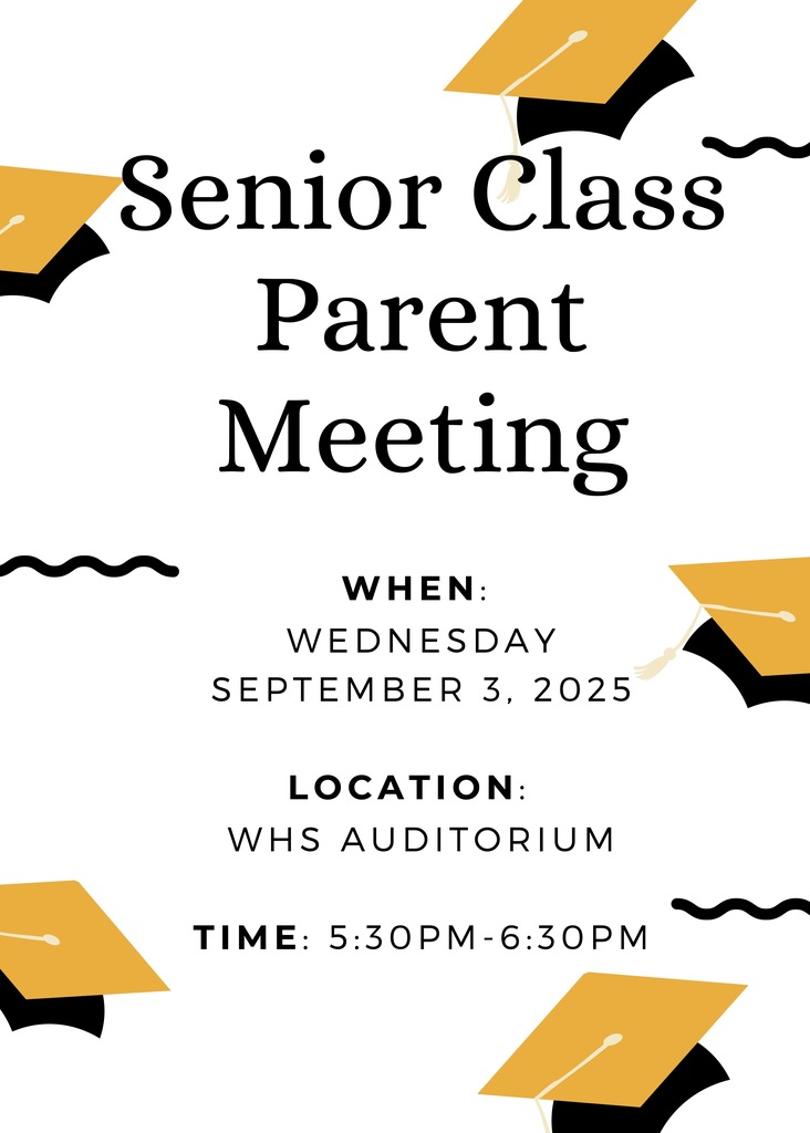The Senior Class Parent Meeting is today (Sept 3) at 5:30 pm in the Auditorium.