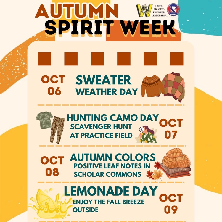 UNITY is hosting Autumn Spirit Week for October 6-9. Monday is sweater day!