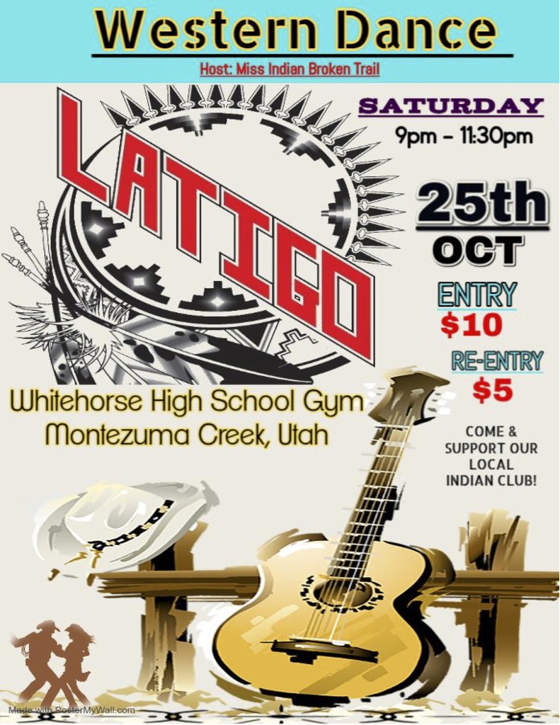 Miss Indian Broken Trail (MIBT) Club is hosting a Country Western Dance by Latigo for Saturday, October 25, at 9 pm. Entry is $10 with a $5 re-entry. All proceeds go back to MIBT Club.