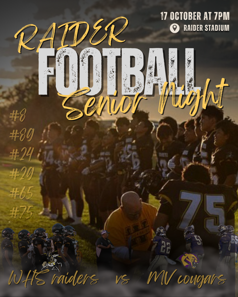 The Home Football Game tonight (Oct 17) will recognize our Senior Football Athletes: TristanB, KelanD, ElamE, AidenH, NateoS, and LanceT!