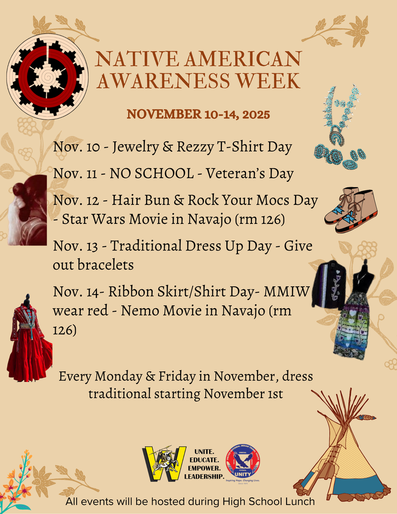 Next week (Nov 10-14), UNITY is hosting Native American Awareness Week. Monday, November 10, is Jewelry and Rezzy Tshirt Day.