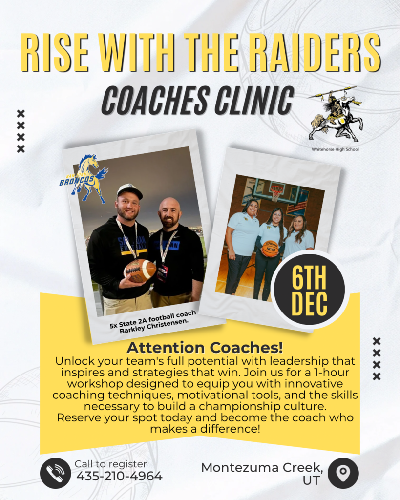 Coaches Clinic in conjunction with the Kids Camp. More information by calling 435.210.4964 and to register a child for the camp, please copy and paste this URL into your Internet browser: https://forms.gle/xxkfK8MUw1qr6PgMA