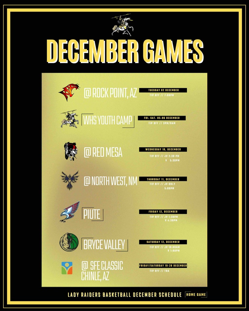 Lady Raiders Basketball December games.