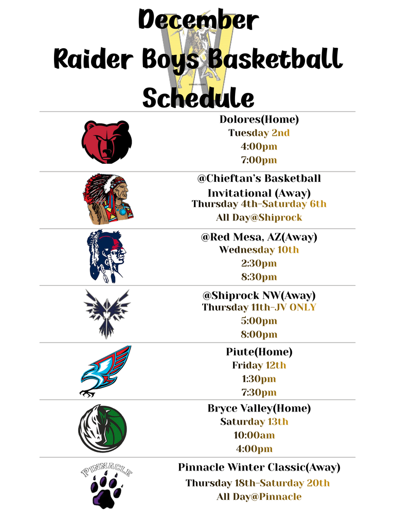 BBB December Schedule
