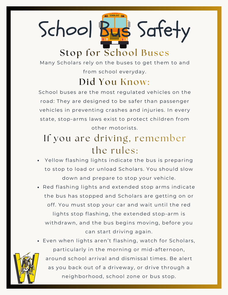 Remember to slow down around buses. Prepare to STOP when you see the yellow flashing lights.