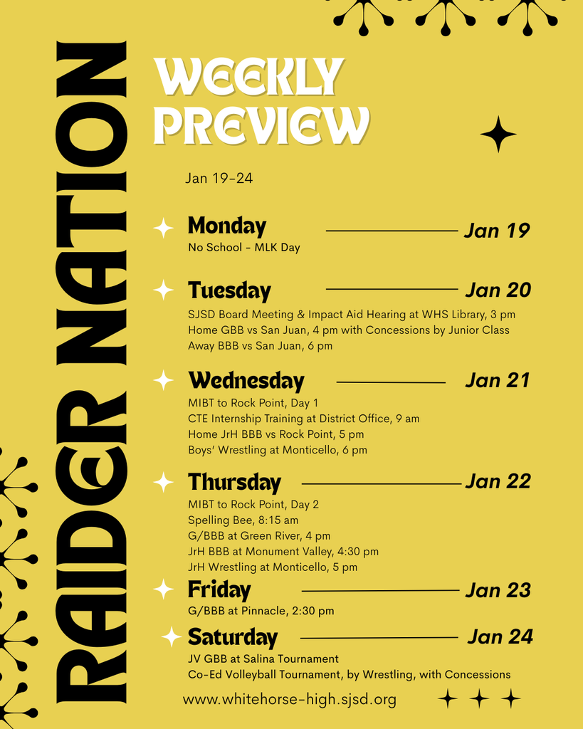 Raider Nation Weekly Preview for Jan 19-24 (and note that BBB is at SJHS on Jan 20.)