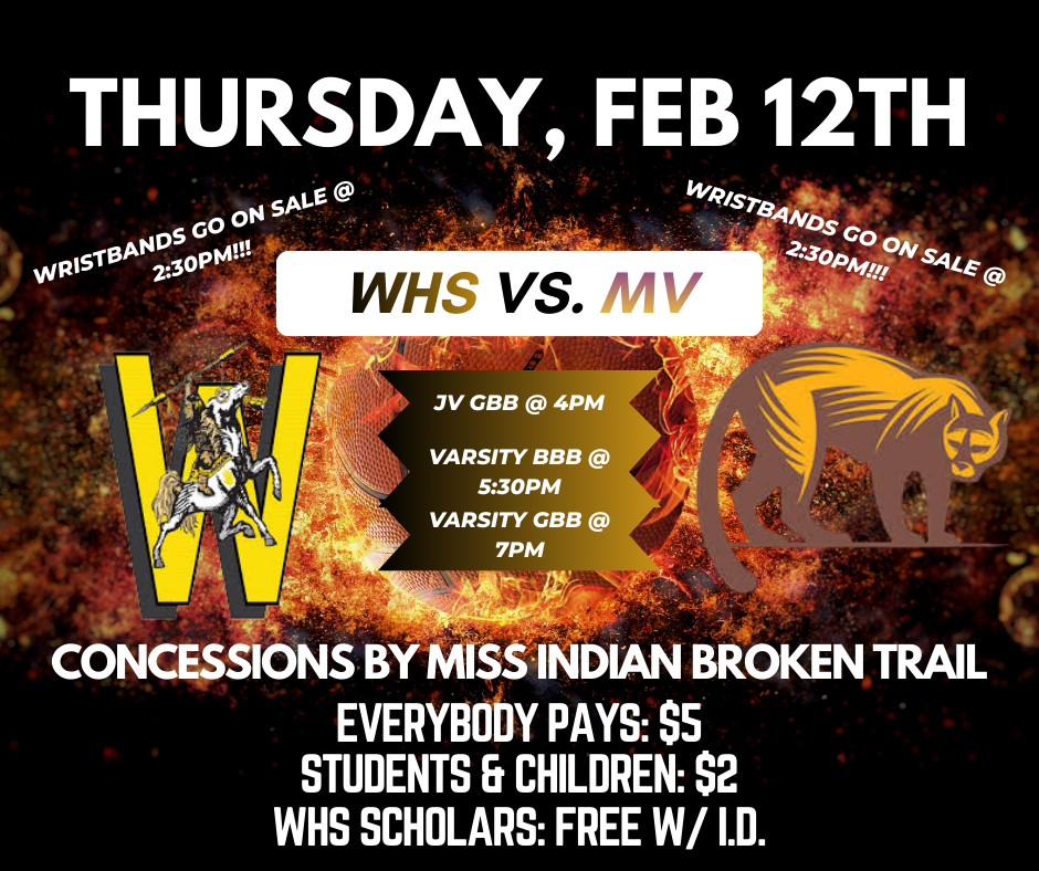 Home G/BBB game on Thursday, February 12, with JV GBB starting at 4 pm.