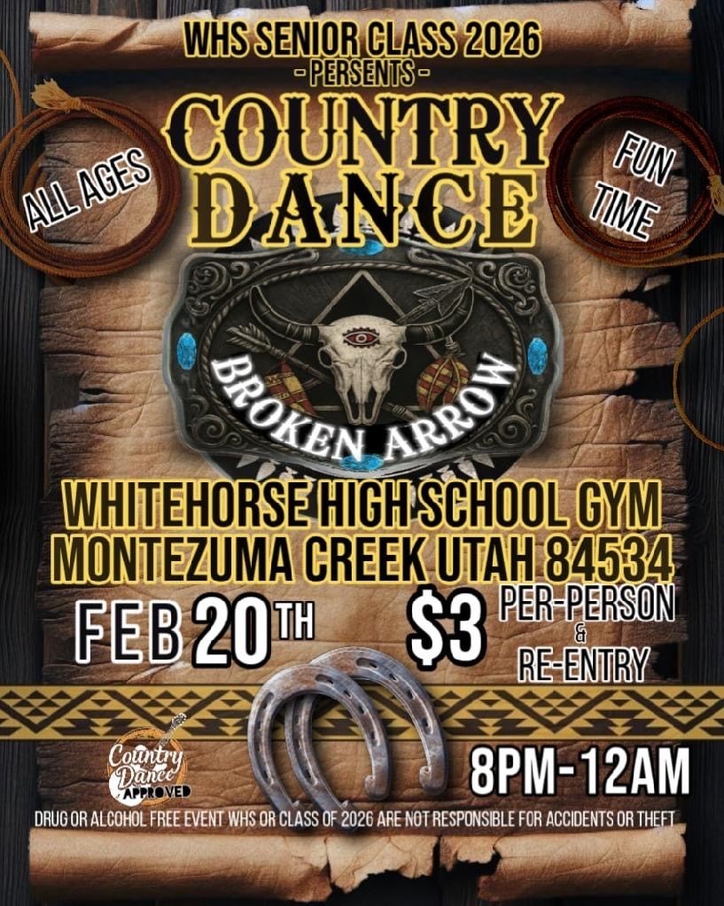 Seniors are running a Country Dance with concessions on Friday, February 20, at 8 pm. Tickets and re-entry are $3.
