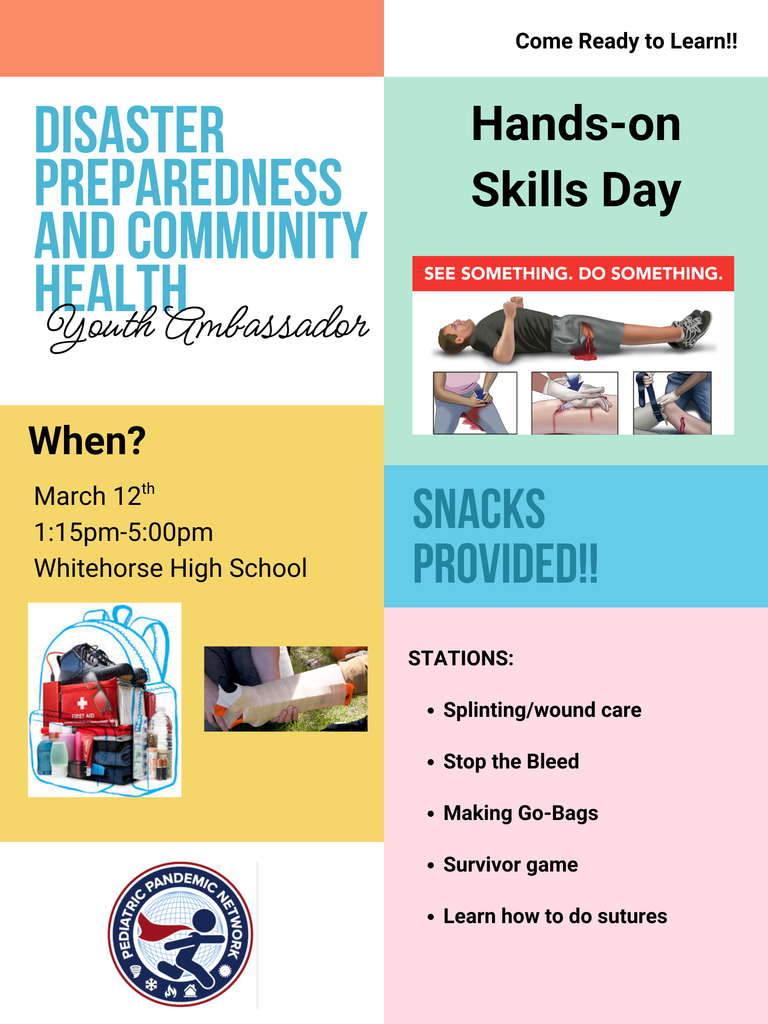 The Juniors and Seniors involved with the Youth Preparedness Ambassador Program are working from 1:15-5 pm on March 12. This is a hands-on workshop.
