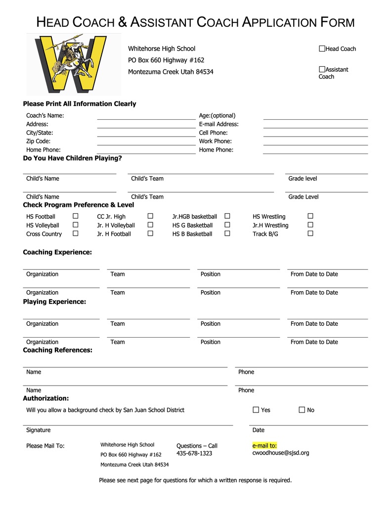 Coach Application, page 1