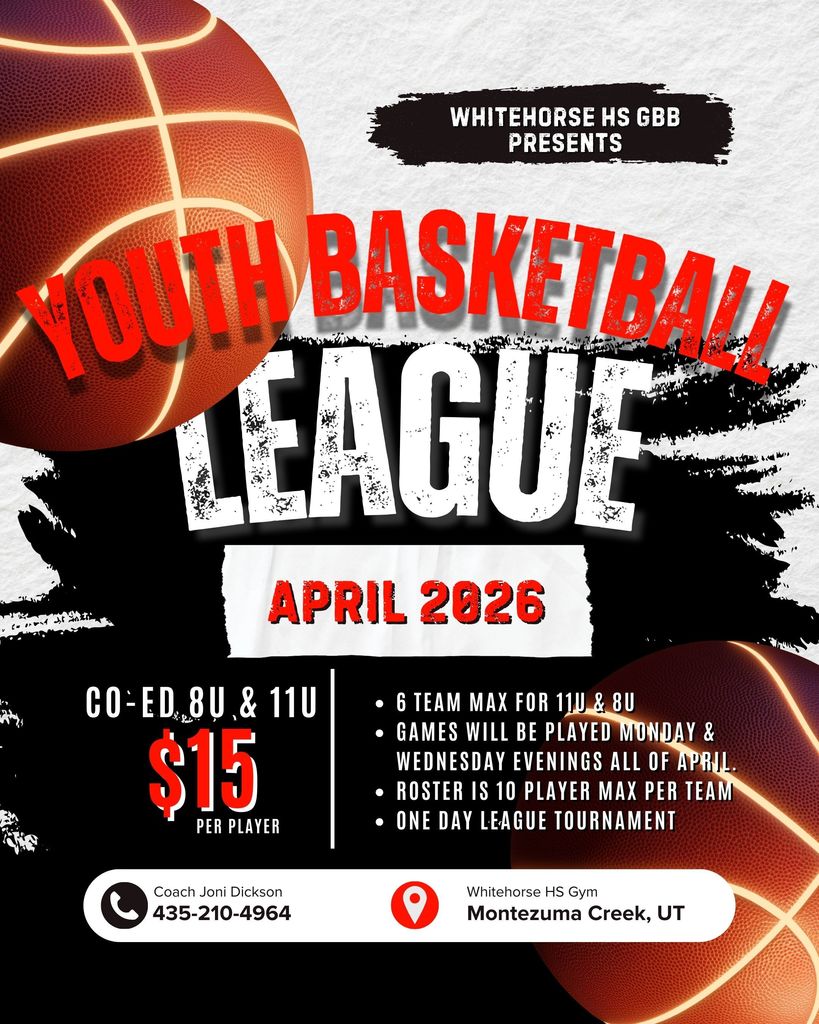 Youth Basketball League is running on Monday's and Wednesdays throughout April. Please call 435.210.4964 for more details and see you Monday, April 6!