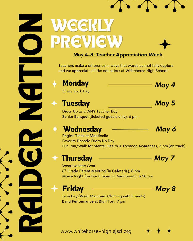 Raider Nation Weekly Preview for May 4-8 and be sure to thank your teachers this week since it is Teacher Appreciation Week!