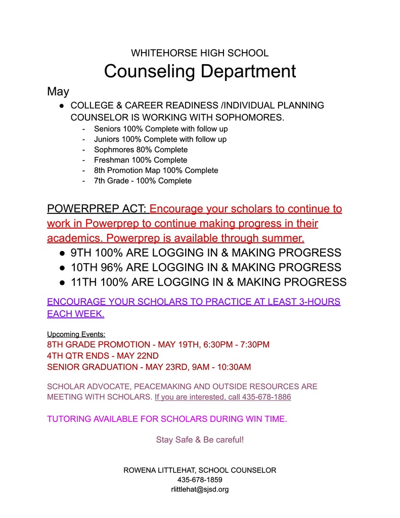 The Counseling Department is supporting practice for College & Career Readiness planning, ACT Prep, and supporting scholars to finish 4th quarter strongly!