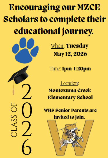 WHS Seniors are encouraging all MZCE scholars to complete their educational journey. Seniors plan to walk the MZCE halls tomorrow (May 12) at 1 pm. WHS Senior Parents are invited to join.